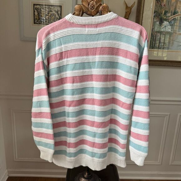 David Smith Pink Blue Stripe 100% Cotton Crewneck Sweater USA M - Picture 5 of 7